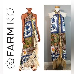 NWT Farm Rio Mixed Scarves Wrap Fringe Maxi Dress